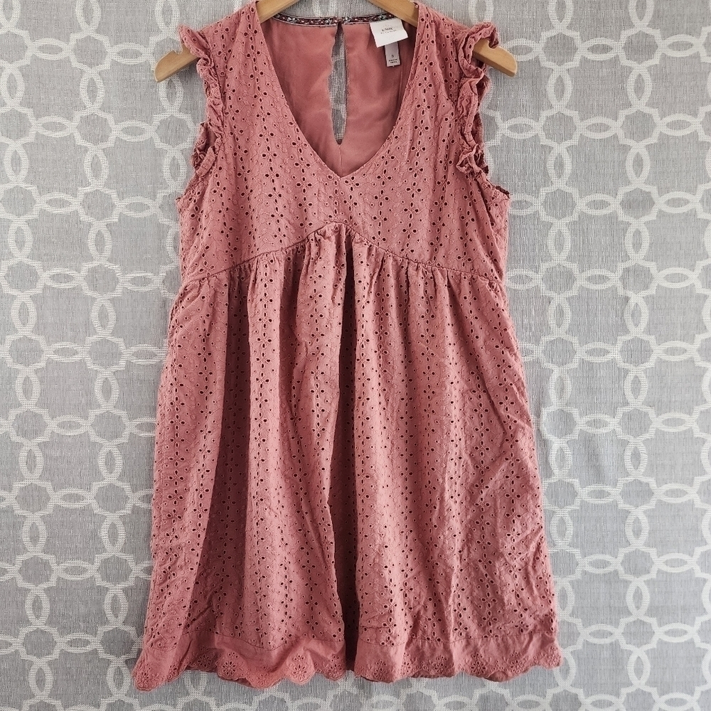 💛 Knox Rose Cotton Cutout V Neck Ruffle Sleeveless Women's Tunic Mini Dress S